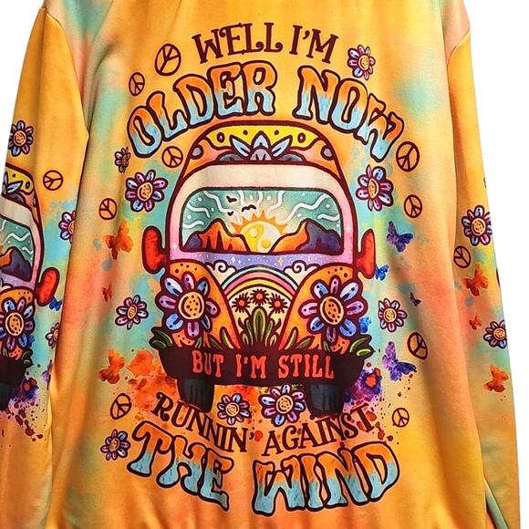 Womens Multi Color Long Sleeve Round Neck Boho Hippie Sweatshirt Sz XL - Picture 1 of 8